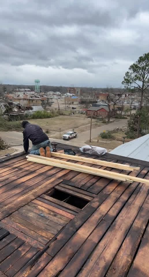 Roof deck exposed during a roofing project